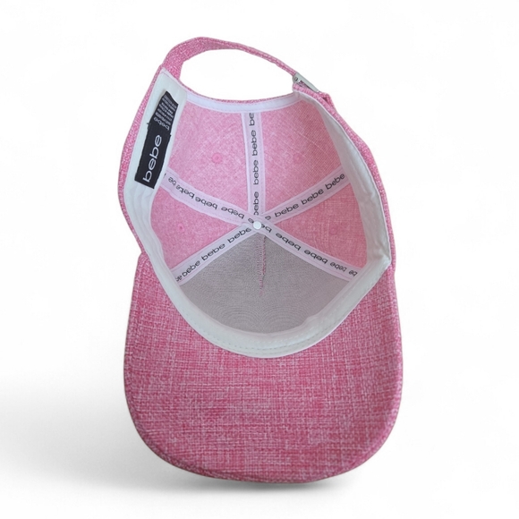 Bebe Rhinestone Logo Cap Pink NWOT One Size Adjustable - Picture 5 of 6